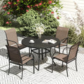 VICLLAX Patio Dining Set for 4, Outdoor Furniture Set Includes 41.2" Round Patio Table and 4 Patio Sling Chairs, Black Tabletop and Brown Fabric by HOME