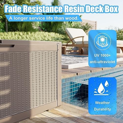 ROJIK 110 Gallon Deck Boxes Outdoor Waterproof, Weatherproof Outdoor Storage Boxes with Lockable Lid and Side Handles for Patio Furniture Cushions, Garden Tools, Pool Accessories (Grey, 110 Gallon) - Image 5