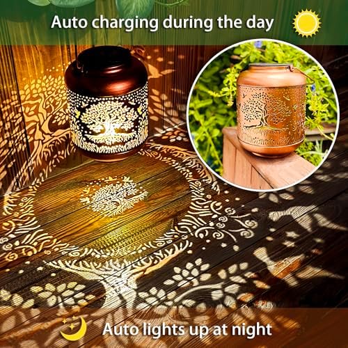 Tree of Life Solar Lanterns Outdoor Waterproof Hanging Solar Lights Big Tree Gifts for Women Men Metal Decorative LED Lanterns for Yard, Patio, Lawn, Tabletop, Pathway, Landscape, Garden Decor - Image 4