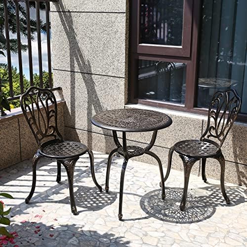 C/G 3 Piece Bistro Set,Outdoor Patio Set,Anti-Rust Cast Aluminum Bistro Table Set for Park Yard Front Porch Furniture(Antique Copper) by C%2FG+patio+casa