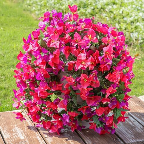 Faux Bougainvillea Artificial Flowers Plants for Outdoors Outside Decoration, 2pcs Fake Flowers Silk Long Trailing Vines UV Resistant Realistic for Front Door Porch Planter Urn Patio Balcony Yard, Mix - Image 3