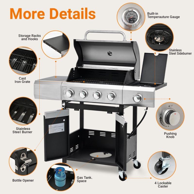 Endark 4-Burner Heavy-Duty Stainless Steel Gas Grill - Portable Outdoor Cooking for Patio, Backyard, Barbecue, Camping | Grill, Fry, Bake Pizza | Easy-Clean - Image 5