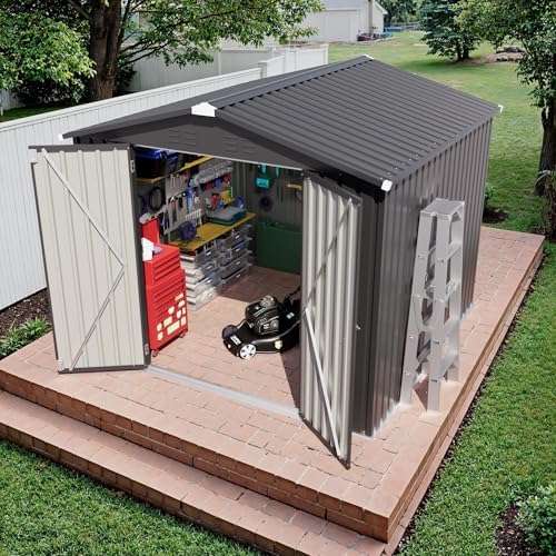 JUMMICO 8x8 FT Outdoor Storage Shed, Tool Metal Sheds, Black - Image 6
