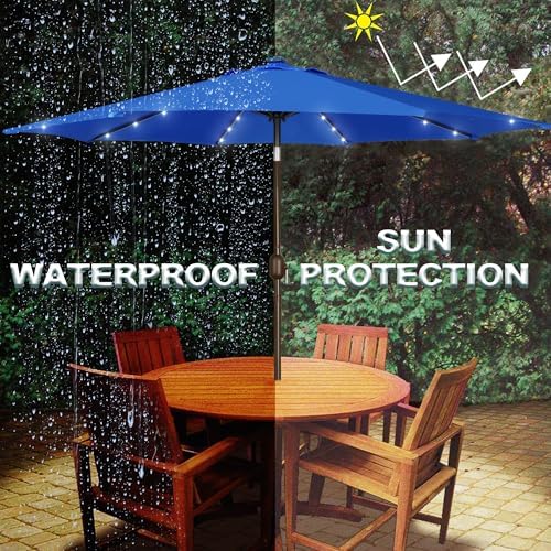 Blissun 9 ft Solar Umbrella, Patio Umbrella with 32 LED Lights, Table Market Umbrella, Outdoor Umbrella for Garden, Deck, Backyard, Royal Blue - Image 5
