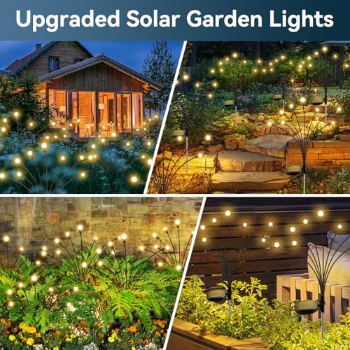 Solar Garden Lights Outdoor Waterproof, 4 Pack 32 LED Swaying Firefly Lights Outdoor Decor Light for Pathway Party Christmas Decoration, Unique Gifts for Women, Warm White - Image 6