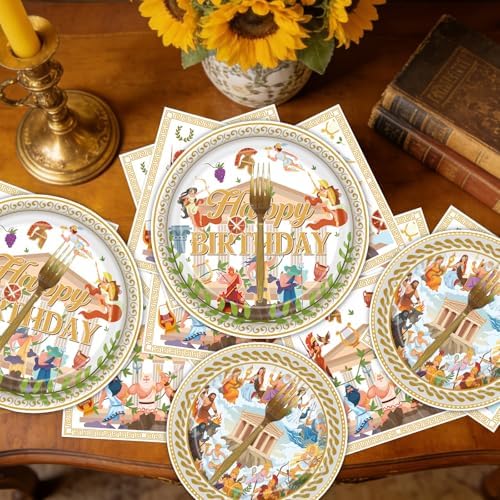 Gameza Greek Mythology Birthday Tableware Decor, 96PCS Greek Disposable Paper Plates and Napkins Party Decorations, Ancient Greece Goddess Forks Themed Decor Serves 24 - Image 5