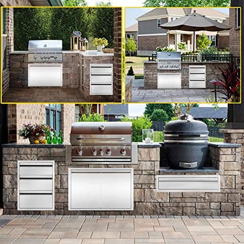 14" W Outdoor Kitchen Drawer Stainless Steel BBQ Triple Drawer Flush Mount for Outdoor Kitchen Island(Overall Size:14" W x 21" H x 23" D inch) - Image 2