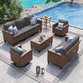 UDPATIO Patio Furniture Set, 6 Pieces Outdoor Conversation Sets with Rocking Swivel Chairs, Wicker Rattan Outdoor Sofa Set with Storage Table and Waterproof Covers for Backyard, Deck, Porch, Grey by UDPATIO