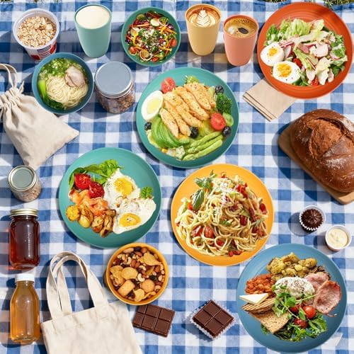 Wheat Straw Dinnerware Sets, 20 PCS Service for 4, Dishwasher & Microwave Safe Kids Plates and Bowls Sets, Unbreakable Lightweight Outdoor Camping Dishes - Multicolor - Image 6