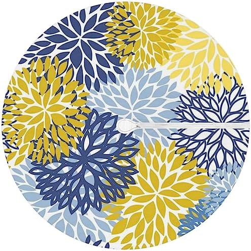 Fitted Round Tablecloth with Umbrella Hole and Zipper Spring Floral Outdoor Elastic Table Cloth 45"-56" Oil-Proof Waterproof Yellow Navy Chrysanthemum Patio Table Cover for Picnic Party - Image 6