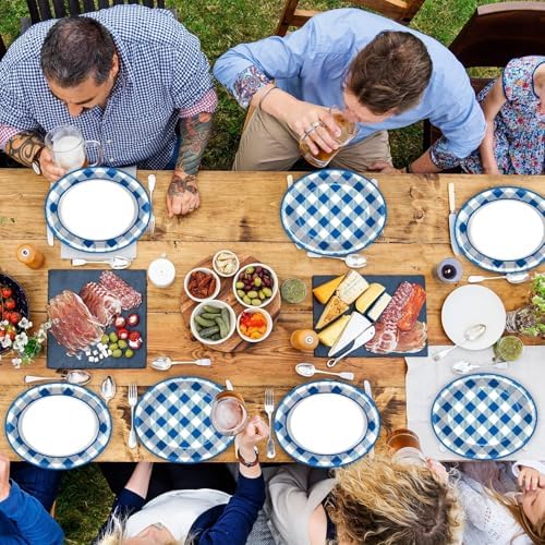 Qyeahkj 50 PCS Blue and White Checkered Oval Paper Plates Large 11” Disposable Picnic Dinner Party Decorations BBQ Supplies Favor for Holiday Baby Shower Birthday Party Tableware Set - Image 7