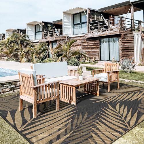 GENIMO Outdoor Rug, Waterproof Plastic Rugs for Patio, 10'x10' Black Brown - Image 4