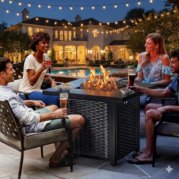 Ciays 28-Inch Propane Fire Pit – 50,000 BTU Outdoor Gas Steel Fire Table with Lid & Lava Rock, Adds Warmth & Ambience to Gatherings & Parties on Patio, Deck, Garden & Backyard - Image 2
