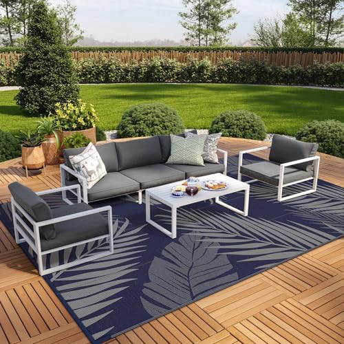 GENIMO Outdoor Rug, Waterproof Plastic Rugs 10'x14' for Camping Blue Grey - Image 4