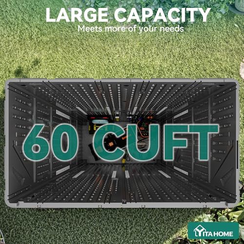 YITAHOME 60 cu ft Tall Outdoor Storage Shed w/o Shelf, Resin Vertical Outdoor Storage Shed, Large Waterproof Storage Cabinet for Garage, Poolside, and Garden (Dark Gray + Black) - Image 3