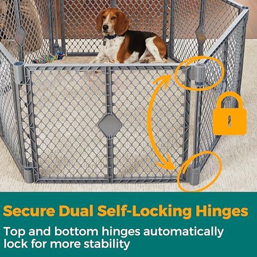 MyPet Petyard: 5.5 Ft. Wide Customizable Folding Dog Playpen Indoor/Outdoor. Made in USA. 6-Panel Puppy Playpen. Freestanding Play Pen Dog Gate 26" Tall, Fieldstone - Image 3