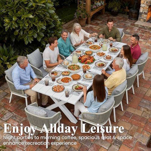 LayinSun 11 Pieces Outdoor Patio Dining Set, Aluminium Rectangular Dining Table and Wicker Rattan Chairs Set for Outside Backyard, Poolside - Image 2