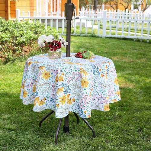 EHouseHome Outdoor and Indoor 60inch Round Tablecloth with Umbrella Hole and Zipper, Waterproof Zippered Patio Cloths, Spring/Summer Table Covers for Backyard Circular Table/BBQs/Picnic - Image 3