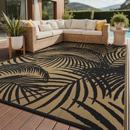 GENIMO Outdoor Rug, Waterproof Plastic Rugs for Patio, 8'x10' Black by GENIMO