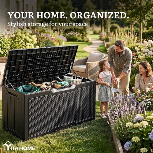 YITAHOME 80 Gallon Outdoor Storage Box w/Silver Decorative Trim,Waterproof - Image 4