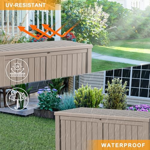 PatioZen 150 Gallon Outdoor Deck Box,Waterproof Resin Outdoor Storage Boxes, Outside Storage Lockable Container for Garden Tools,Indooor Cushions,Accessories (Grey) - Image 5