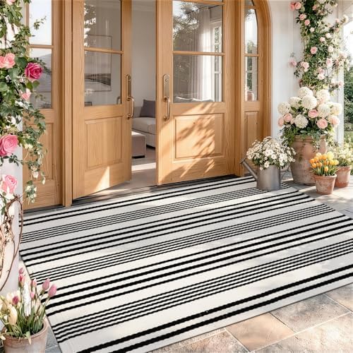 OJIA Outdoor Area Rug 4'x6' Black and White Outdoor Rugs Porch Patio Rug - Image 6