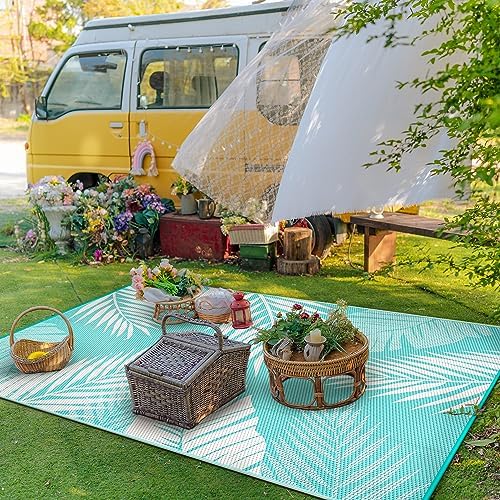 GENIMO Outdoor Rug, Waterproof Plastic Rugs for Patio, 9'x12' Navy White - Image 3
