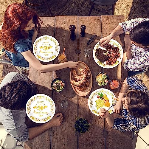 80Pcs 50th Anniversary Paper Plates Golden Wedding Celebration Party Supplies 7" Dessert Plates, for Fifty Anniversary Party Decoration - Image 6