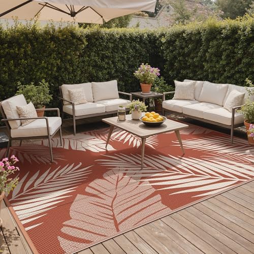 GENIMO Outdoor Rug, Waterproof Plastic Rugs 10'x14' for Camping Brick Red - Image 4