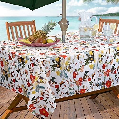 ColorBird Summer Floral Outdoor Tablecloth Water Resistant Spillproof Bloom Botanical Print Polyester Fabric Table Cover with Zipper Umbrella Hole for Patio Garden Tabletop Decor, 60 x 84 Inch - Image 2