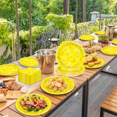 96PCS Banana Party Paper Plates and Napkins Banana Themed Party Decorations Yellow Fruit Napkins and Forks for yellow fruit Birthday Gatherings Decorations - Image 6