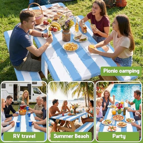 Wrakus Picnic Table Cover with Bench Covers Camping Essentials Waterproof Windproof Patio Outdoor Tablecloth with Storage Bag, Fitted Rectangle Tables and Seats Tablecover for Rv Owner Camper 72in - Image 6