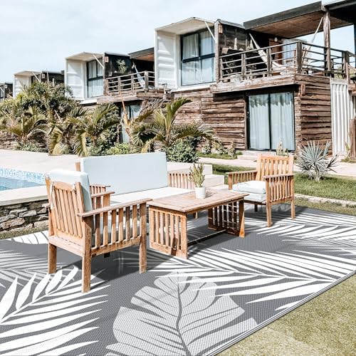 GENIMO Outdoor Rug, Waterproof Plastic Rugs 10'x20' for Camping Grey White - Image 4