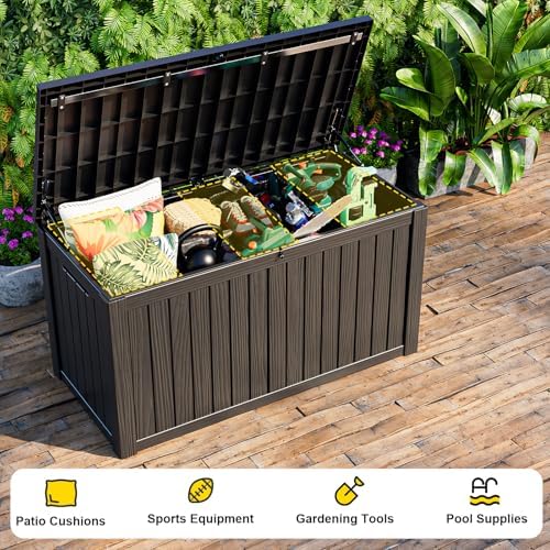 DRATO 180 Gallon Deck Boxes Outdoor Waterproof, Resin Large Lockable Storage Box with Lid, Outdoor Storage Bench Patio Cushions Furniture, Garden Tools, Pool Accessories (Black, 180 Gallon) - Image 5