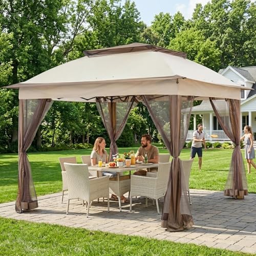 COOS BAY 11x11 Pop Up Gazebo with Netting, Canopy Tent, Beige - Image 5