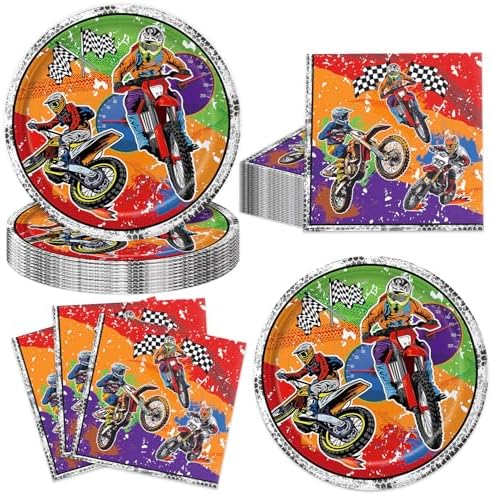 40pcs Dirt Bike Birthday Party Decorations Dirt Bike Motorcycle Plate Napkins for Boys Motocross Dirt Bike Party Supplies by UkralMagic