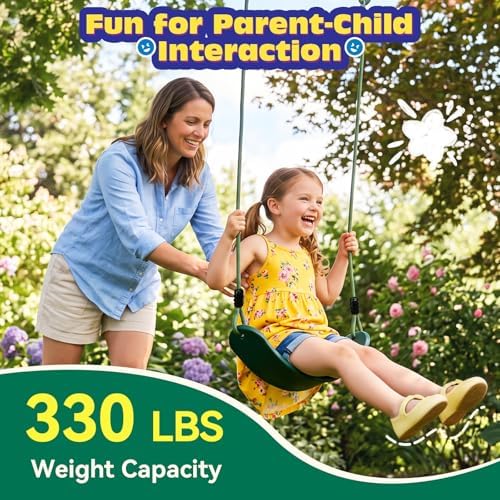 HeyZoo 2 Pack Heavy Duty Kids Swing Seat 330LBS, 79" Adjustable Rope, Green - Image 3