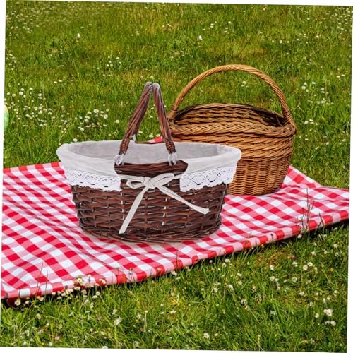 Hand Woven Picnic Basket with Handle Xmas Rustic Fruit Basket - Image 4