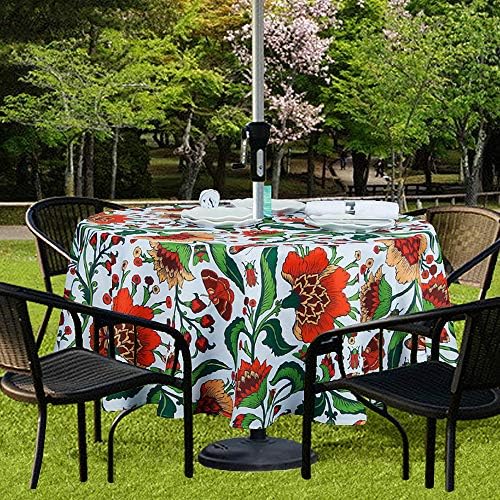 EHouseHome Outdoor and Indoor 60inch Round Tablecloth with Umbrella Hole and Zipper, Waterproof Zippered Patio Cloths, Spring/Summer Table Covers for Backyard Circular Table/BBQs/Picnic - Image 2