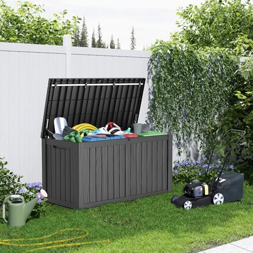 PatioZen 180 Gallon Deck Box,Resin Outdoor Storage Box with Lockable for Patio Furniture, Pool Accessories, Garden Tools Waterproof Outside Storage Box (Black) - Image 3