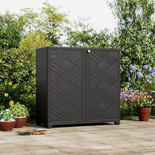 ZZM Indoor/Outdoor Storage Cabinet Waterproof, 34"x15"x34" Plastic Outdoor Storage Box for Garden Balcony Bathroom, All Weather Outdoor Storage Clearance, DIY Usage, with No Shelf (Black) - Image 2