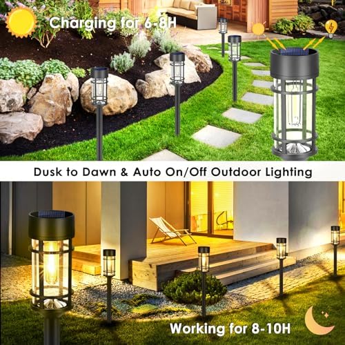 Mancra Solar Pathway Lights, 8 Pack LED Solar Lights Outdoor Waterproof, Glass Metal Garden Lighting for Yard Path Landscape Lawn Walkway Driveway, 3000K - Image 5