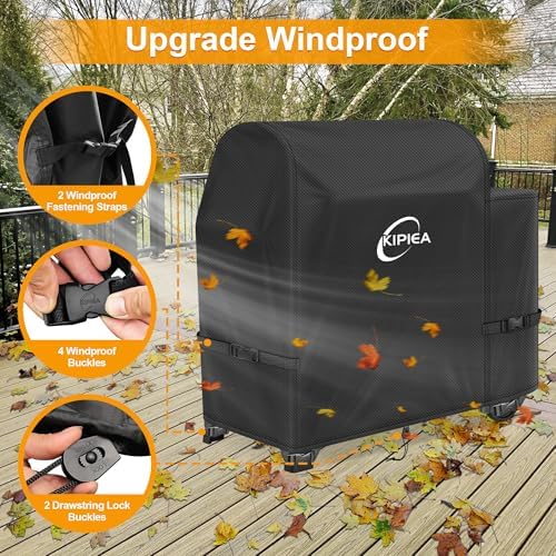 Kipiea 600D Heavy Duty Pellet Grill Cover for Weber Searwood XL 600 & Smoque XL, Waterproof Wood Pellet Smoker Cover with Windproof Buckles, UV Resistant, No Tear, No Fading - Image 5