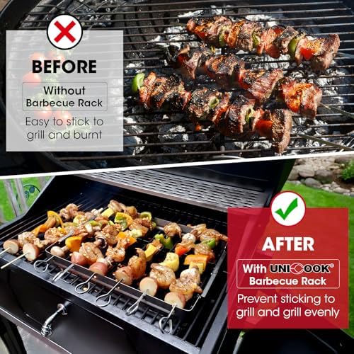 Unicook Upgarded Kabob Skewers, 6pcs 13.5" Stainless Steel Skewers & Rack - Image 2