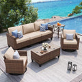 UDPATIO Patio Furniture Set, 5 Pieces Outdoor Conversation Sets with Rocking Swivel Chairs, Wicker Rattan Outdoor Sofa Set with Storage Table and Waterproof Covers for Backyard, Deck, Porch, Khaki by UDPATIO