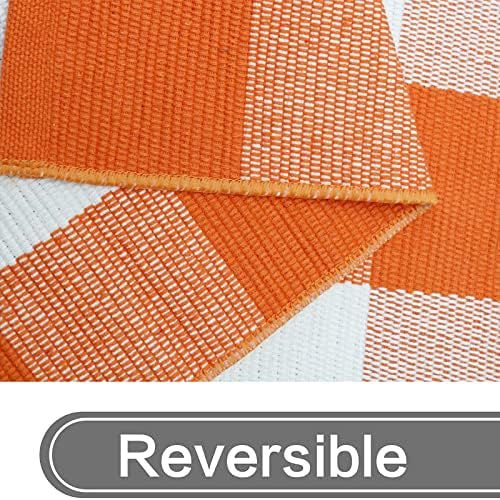 MUBIN Fall Decor Cotton Buffalo Plaid Rug, 27.5x43 Orange White Outdoor Rug Front Door Decorative Mat, Washable Halloween Doormat Foldable Area Rug Layered Door Mats Rug for Front Porch, Entryway - Image 7