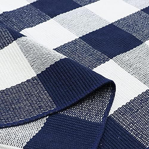 MUBIN Cotton Buffalo Plaid Rug, 27.5x43 Navy Blue White Outdoor Rug Front Door Decorative Mat, Washable Doormat Foldable Area Rug Layered Door Mats Rug for Front Porch, Entryway, Patio - Image 7