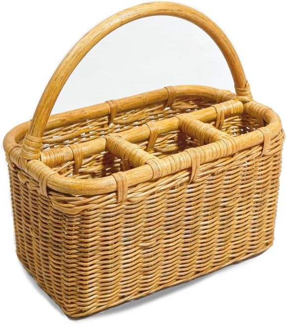 The Basket Lady Wicker Utensil Caddy, 4-sections, Sandstone by TheBasketLady