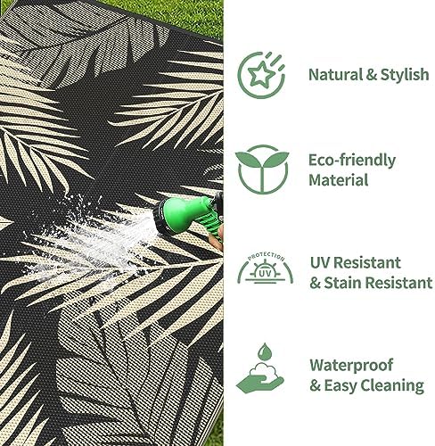 GENIMO Outdoor Rug, Waterproof Plastic Rugs for Patio, 5'x8' Black Beige - Image 6