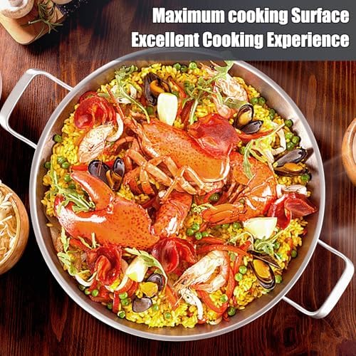 DELARLO 10 Inch Tri-Ply Stainless Steel Paella Pan with Lid, Large Induction Skillet & Jumbo Frying Pan, Heavy Duty Cookware for Paella Parties, Indoor & Outdoor Use - Image 6